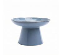ShengQuanHao Ceramic Elevated Bowl For Cats And Young Dogs Glazed Ceramic Raised Feeding Dish With Tapered Pedestal Base Whisker Friendly Wide Shallow Round Bowl, Glaze Blue, 15.7cm X 10cm