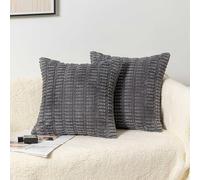 SHENGRUI Grey Cushion Covers 45cm x 45cm with Invisible Zip for Room Decor, Chain Corduroy Fabric for 45x45 Cushions, Set of 2 Soft Cushion Covers