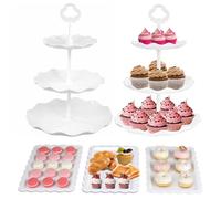 SHENGRUI Pack of 5 Cake Stand Set of Cupcake Stand Trays | 2x 3-Tier Cupcake Stands, 3x Appetizer Trays Perfect, Ideal for Parties, White Design