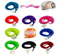 SHENGSEN 100 Pieces Fuzzy Worm Toys String Pets Fuzzy Worms On String Bulk Trick Toy Party Favors for Kid Cat (10 Colors)