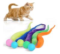 SHENGSEN 5 Packs Large Mixed Bouncy Ball Toys with Tail, Magic Worm and Fuzzy Worm for Cats