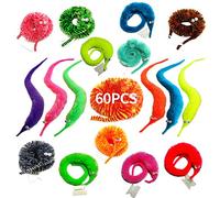 SHENGSEN 60 Pack Fuzzy Worm Toys String Pets Fuzzy Worms On String Bulk Trick Toy Party Favors for Kid Cat (12 Colors)