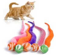 SHENGSEN Bouncy Ball with Tail Cat Toys-5 Packs,Magic Worm with Large Colorful Ball Toy for Cats,Fuzzy Worm Bouncy Balls Cat Toy