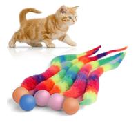 SHENGSEN Bouncy Tails Cat Toys-5 Packs,Rainbow Large Magic Worm with Ball Toy for Cats,Colorful Fuzzy Worm Bouncy Balls Cat Toy