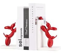 SHENGTIAN Resin & Acrylic Bookend, White Balloon Dog, L-Shaped Shelf Decor, Modern Dog Stature Bookends, Heavy Duty Book Holder Stopper for Library, Office, Bookcase Decoration