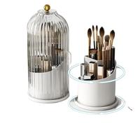 ShengWen Makeup Brush Holder Organizer with Lid 360-degree Rotating Brush Storage Box for Vanity Bathroom Countertops (translucency-white)