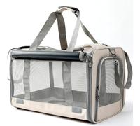 ShengWen Portable Pet Carrier Tote - 6 Colors | 3 Carrying Ways（Handheld/Single Shoulder/Crossbody）| Waterproof, Breathable Mesh & Removable Pad | Foldable with Side Pocket for Pets (cream-coloured)