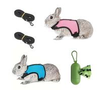 Shengxi 2 Pcs Soft Harness and Lead for Rabbit Breathable Mesh Vest with Pet Waste Bag and Dispenser Adjustable Mesh Harness for Small Animals Cats Guinea Pig (M,20-32cm)