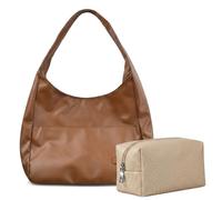 Shengxi PU Leather Handbag Women's Vintage Shoulder Bag Shopper Hobo Bags Large Capacity Tote Bag with Small Wallet for College School Work Travel, brown, 32 x 32 x 12 cm