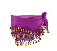 Shengxi Purple Belly Dance Skirt, Women's Size: Waist 64-85cm, Length 150cm, Chiffon Fabric with 128 Gold Coins, Suitable for Belly Dance, Zumba, and Other Dances