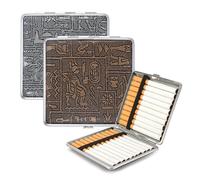 Shengxi Vintage Cigarette Case Holds 20 Cigarettes, 2Pcs PU Leather Cigarettes Box with Elastic Bands, Egyptian Style Cigarette Holder Portable for Men Women (Gold Silver)