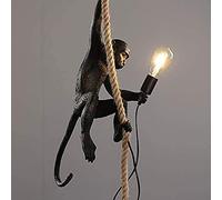 SHENGXUAN DIY Vintage Monkey Bar Pendant Lamp Chandelier Creative Hemp Rope Cartoons Animal Shape E27 Decorative Indoor Ceiling Light Kitchen Bedside Bedroom Dining Office Living Room Black
