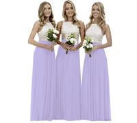 shengyan Woman High Neck Sleeveless Chiffon Dresses Bridesmaid Dress Color-Matching Backless Lace-up Ball Gown Evening Gown Lilac