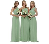 shengyan Women's Sleeveless One Shoulder Floor Length Bridesmaid Dresses Backless Chiffon Wedding Guest Dress Evening Dresses Sage Green