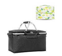 SHENGYIG 30L Insulated Cooler Bag, Large Thermal Picnic Basket & Shopping Bag | Collapsible, Leak-Proof Base | for Camping, Beach Days, BBQs, Family Outings & Grocery Shopping (Black)+ 2X2M Cushion
