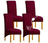 SHENGYIJING 1/2/4/6 PCS Diamond Lattice Stretch Waterproof XL Chair Covers for Dining Room, Spandex Large Dining Chair Slipcovers High Back Jacquard Dining Chair Covers (Wine Red,Set of 4)