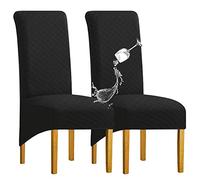 SHENGYIJING High Back Chair Covers Removable Washable Stretch Dining Chair Covers Set of 2 Thick Jacquard Waterproof Chair Slipcover for Dining Room Kitchen Banquet Home Decor, Black