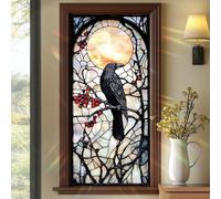SHENGYUMY Stained Glass - Style Raven Window Film, Gothic - Inspired Privacy Decor for Windows, Glass Privacy Decals ，Living Room Sun Blocking Decor， Removable Static Cling Stickers 17.71x39.97 inch