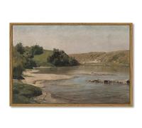 SHENIFY 24x36in Large Vintage Landscape Framed Canvas Wall Art Grassland Classic Paintings Farmhouse Bathroom Office Decor - Natural Framed