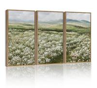 SHENIFY Extra Large Vintage Framed Wall Art Rustic Meadow Sea of Wildflower Field Landscape Painting Retro Floral Scenery Farmhouse Bedroom Above of Bed Living Room Decor - 16x24in3pcs Natural Framed