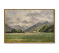 SHENIFY Landscape 16x24in Large Vintage Framed Canvas Wall Art Classical Prairie and Mountain Prints Farmhouse Bathroom Office Decor - Natural Framed