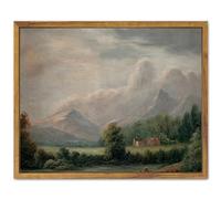 SHENIFY Vintage Landscape Framed Canvas Wall Art Retro Village Prints Modern Bathroom Kitchen Office Decor - 8x10in Natural Framed