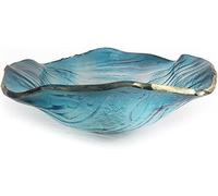 SHENJIA Glass Basin Bathroom Artistic Vessel Sink, Blue Luxury Decorative Basin,Counter Washing Bowl Basin,Modern Tempered, 12L Drainage Overflow Artistic Vanity Sink
