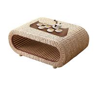 SHENJIA Japanese Floor Table Rattan Coffee Table, Small Altar Table Meditation Table, Rectangular Solid Wood Coffee Table Tea Table for Sitting On The Floor, Tatami Desk for Dining & Coffee