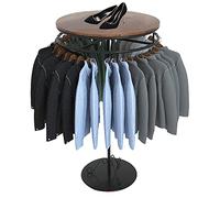 SHENJIA Rotating Clothes Display Rack Circle, Round Clothing Rack with Walnut Wood Topper, Freestanding Coat Rack for Hanging Clothes in Clothing Store