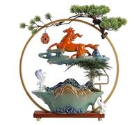 SHENJIA Tabletop Waterfall Fountain - Creative Ceramic Indoor Ornaments for Living Room & Office Decoration, Circulating Water Flow, Fortune-attracting Design