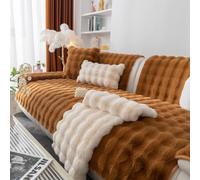 SHENJIE Thick Rabbit Plush Sofa Covers 1 2 3 Seater,New Universal Non-Slip Corner Sofa Cover L Shape,Soft Warm Sofa Slipcover,Thick Furniture Protector (70x180cm,Caramel Brown)