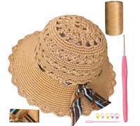 SHENJILL Crochet Kit for Beginners Sun Hat Crochet Women Beach Hat Beginner Knitting Kit for Adults Easy Starter Yarn Kits for Crocheting Easy-to-Follow Instructions (Light Brown)