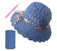 SHENJILL Crochet Kit for Beginners with Crochet Yarn Women Sun Straw Hat Beginner Knitting Kit for Adults Easy Starter Yarn Kits for Crocheting Easy-to-Follow Instructions (Grey Blue)