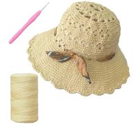 SHENJILL Crochet Kit for Beginners with Crochet Yarn Women Sun Straw Hat Beginner Knitting Kit for Adults Easy Starter Yarn Kits for Crocheting Easy-to-Follow Instructions (Milk White)