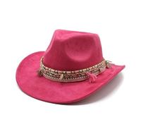 SHENJMAI Cowboy Hat Four Seasons Cowboy Hats for Women Men Caps Suede 57-58cm with Braided Straps Tassel Decoration(Red)