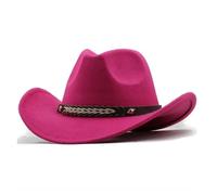 SHENJMAI Cowboy Hat Western Cowboy Top Hat Vintage Wide Brim Felt Cap for Men Women(Rose Red)