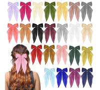 SHENLIU 24 Pack Oversized Satin Hair Bows for Women, Multi Colors Silky Big Bow Clips with Long Tail Ribbons, Large Knot Barrettes Hair Accessories for Girls Holiday Gifts