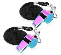 SHENLIU Emergency Whistle 2 Pack, Stainless Steel Coach Whistle with Lanyard, High Decibel for Sports Teachers, Referees, Outdoor Safety (Multicolor, 4.5 x 1.7 cm)