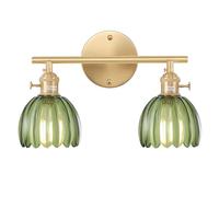 Shenmoyl Bathroom Wall Light Fixtures Over Mirror, 2-Light Brass Gold Vanity Lights with Green Tulip Glass Shade for Bedroom Living Room