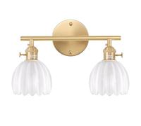Shenmoyl Bathroom Wall Light Fixtures Over Mirror, 2-Light Brass Gold Vanity Lights with White Tulip Glass Shade for Bedroom Living Room
