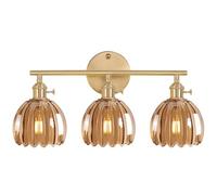 Shenmoyl Bathroom Wall Light Fixtures Over Mirror, 3-Light Brass Gold Vanity Lights with Amber Tulip Glass Shade for Bedroom Living Room