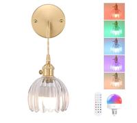Shenmoyl Battery Operated Wall Light, Rechargeable Wall Lamp Indoor with Adjustable Cord, Vintage Wall Sconce Decor for Bedside Living Room Bedroom Bathroom, Tulip Clear