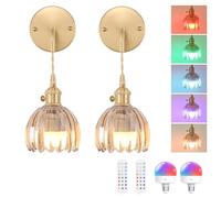 Shenmoyl Battery Operated Wall Light Set of 2, Rechargeable Wall Lamp Indoor with Adjustable Cord, Vintage Wall Sconce Decor for Bedside Living Room Bedroom Bathroom, Tulip Amber