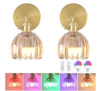 Shenmoyl Battery Operated Wall Lights Set of 2 Rechargeable Wall Lamps Indoor Wireless LED Wall Sconces with Remote Control for Living Room Bedroom Bedside Bathroom Tulip Amber