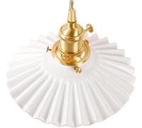 Shenmoyl Pendant Light with White Pleated Ceramic Lampshade, Brass Vintage Pendant Light Adjustable Hanging Light for Kitchen Island Dining Room Hallway 7.87 Inch Diam