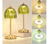 Shenmoyl Set of 2 Tulip Table Lamp with 5000mAh Battery & Touch Control, Cordless Table Lamp with 3 Colors, Dimmable Rechargeable Table Lamps for Bedroom, Living Room, Entryways (Green Tulip)