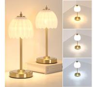 Shenmoyl Set of 2 Tulip Table Lamp with 5000mAh Battery & Touch Control, Cordless Table Lamp with 3 Colors, Dimmable Rechargeable Table Lamps for Bedroom, Living Room, Entryways (White Tulip)
