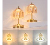 Shenmoyl Set of 2 Tulip Table Lamp with 5200mAh Battery & Touch Control, Cordless Small Table Lamp with 3 Colors, Rechargeable Battery Operated Table Lamps for Nightstand, Bedroom (Amber Tulip)