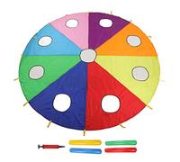Shenprymic Kids Umbrella Parachute Mole Game, Outdoor Interactive Play Set with 9 Holes, Round Inflatable Stick Pounding Game for Kindergarten and Family Activities, Polyester, 305cm Diameter