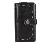 shenruifa Blocking Leather Wallet Large Capacity Stylish Double Snap Button for Women Easy to Carry PU 7.6x4.3 in (Black)